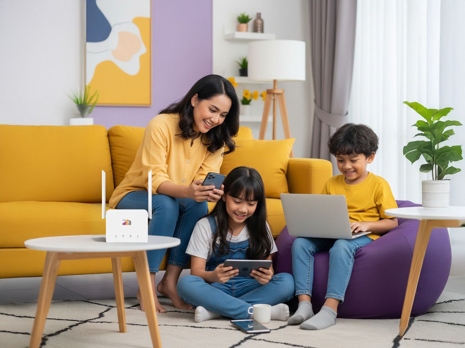 SANGAT MEMBANTU: Banyak keluarga dapat menikmati internet cepat tanpa hambatan geografis berkat HiFi Air HKM 127+. (Ist/Kabar Madura)