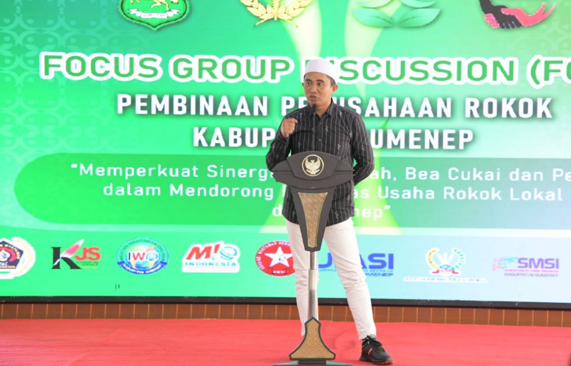 DARAH MUDA: Syafwan Wahyudi usai terpilih sebagai Ketua Paguyuban Pengusaha Rokok menyampaikan lima asta cita berkaitan dengan rokok. (Fathor Rahman/Kabar Madura)