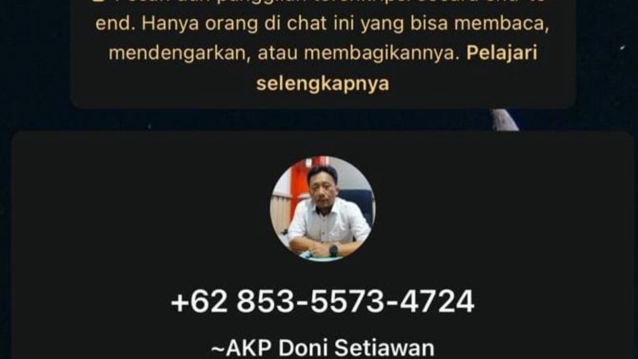 PENIPUAN: Inilah nomor WhatsApp yang mengaku sebagai Kasatreskrim Polres Pamekasan AKP Doni Setiawan. (Ist/Kabar Madura)