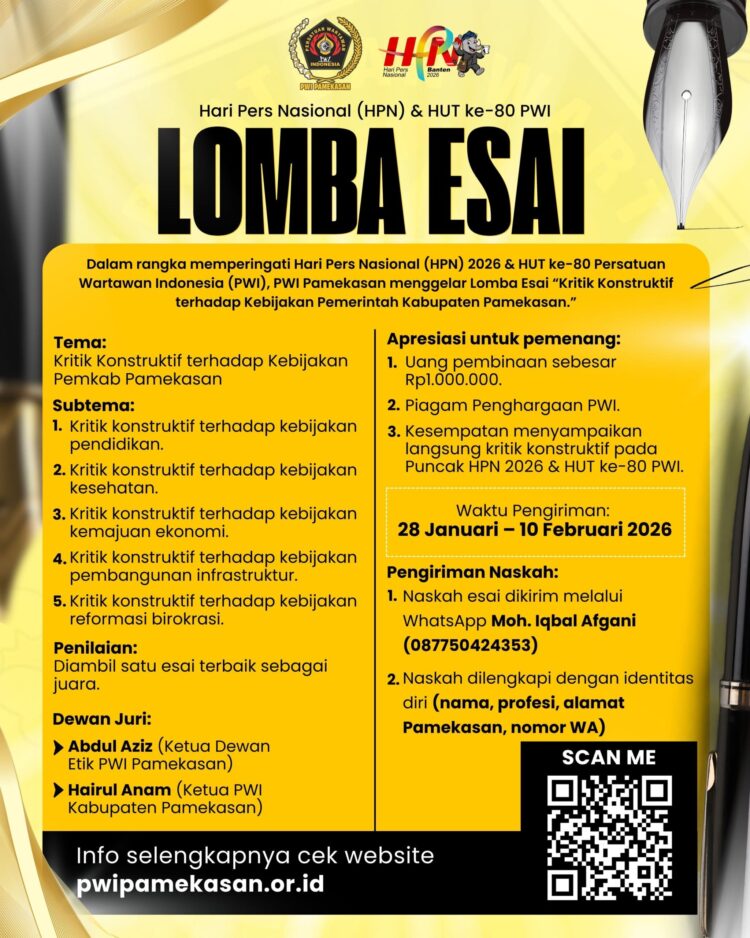 HPN 2026, PWI Pamekasan Gelar Lomba Esai Bertemakan Kritik Terhadap Kebijakan Pemerintah